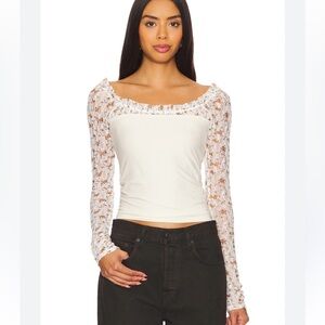 Free People White Floral Long Sleeve Blouse